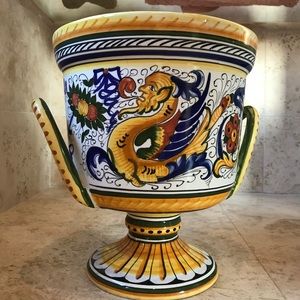 Large Pair DERUTA Italian Majolica Jardinieres w/Handles